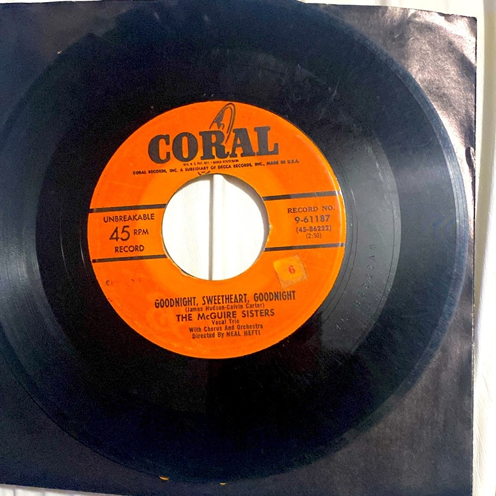 The McGuire Sisters Goodnight Sweetheart and Heavenly Feeling 45 record